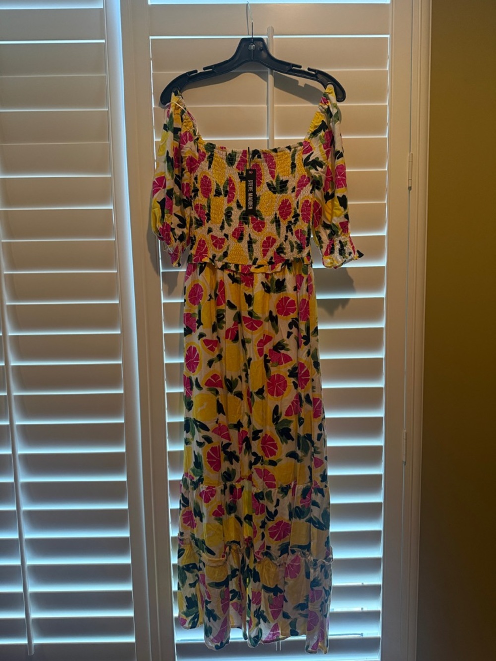 Steve Madden Yellow Floral Maxi Dress with Pink & Green Print